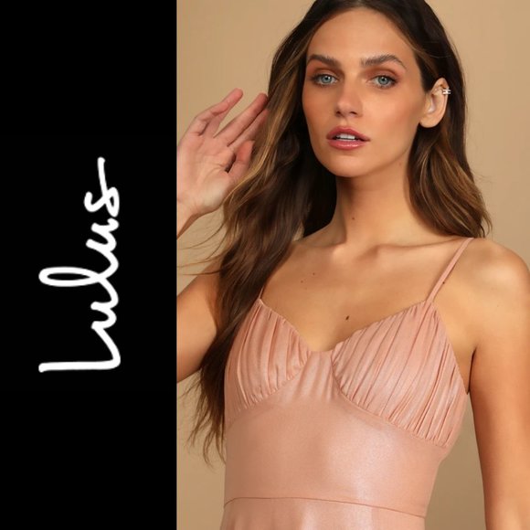 NWT Lulu’s Blush Metallic Bustier Mini Skater Dress / Medium - Picture 4 of 16
